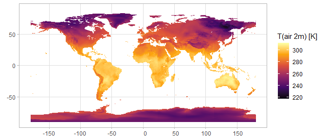 Temperature map created from downloaded data